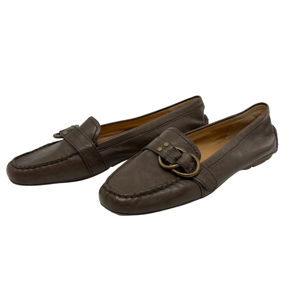 Coach‎ Avril Brown Leather Driving Loafers Brass Buckle Flats Womens Slip On 9B